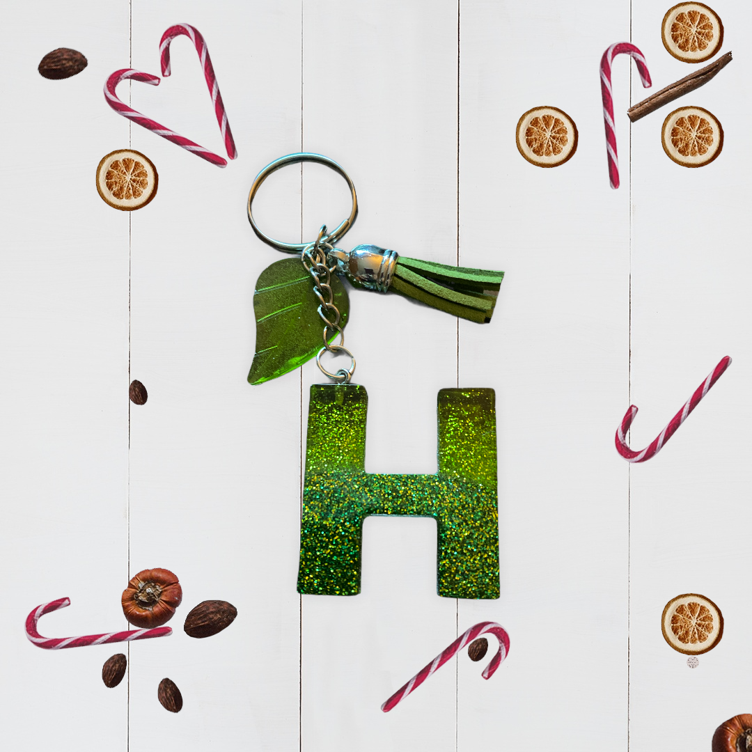 Green Glitter Alphabet Keychain