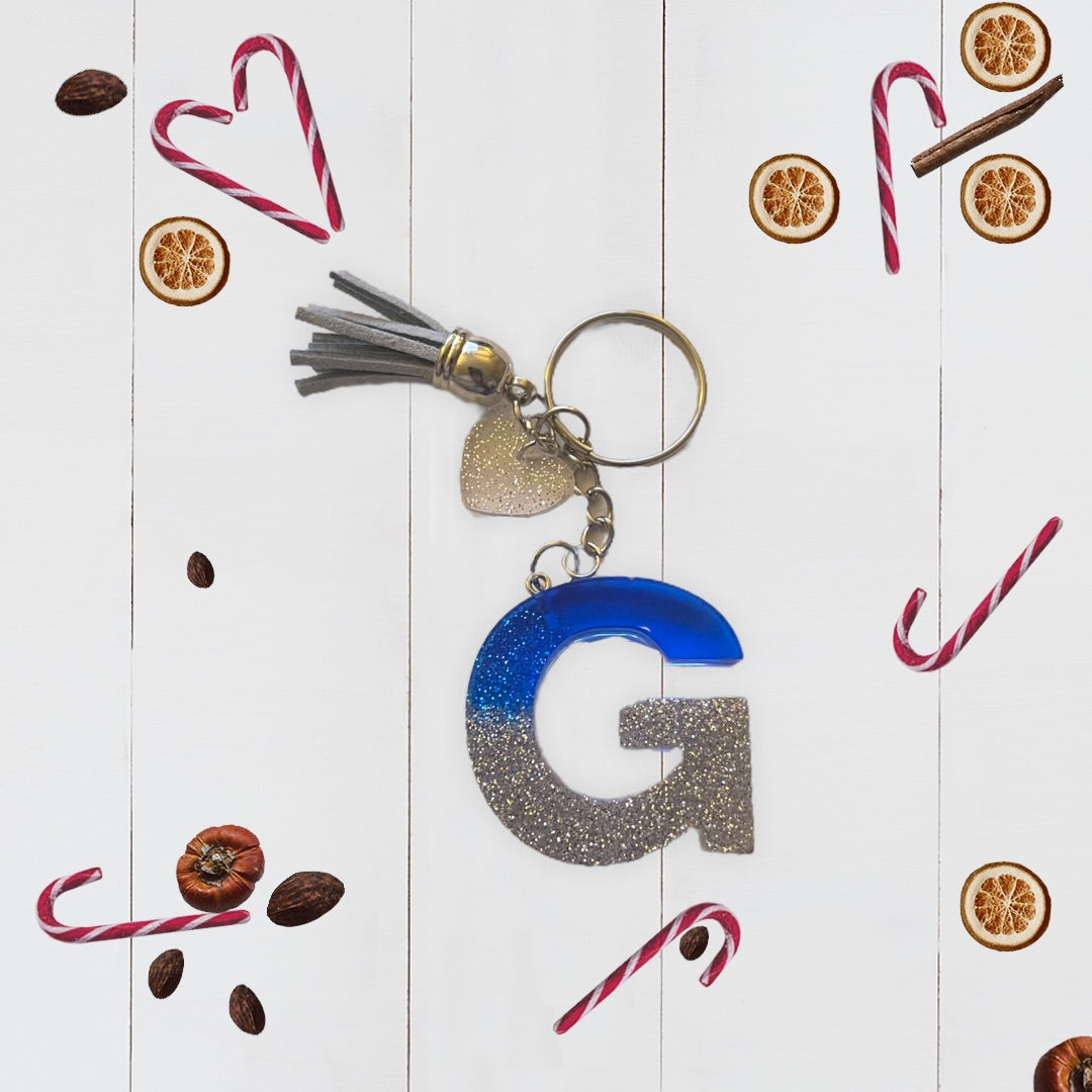 Blue And Silver Glitter Alphabet Keychain