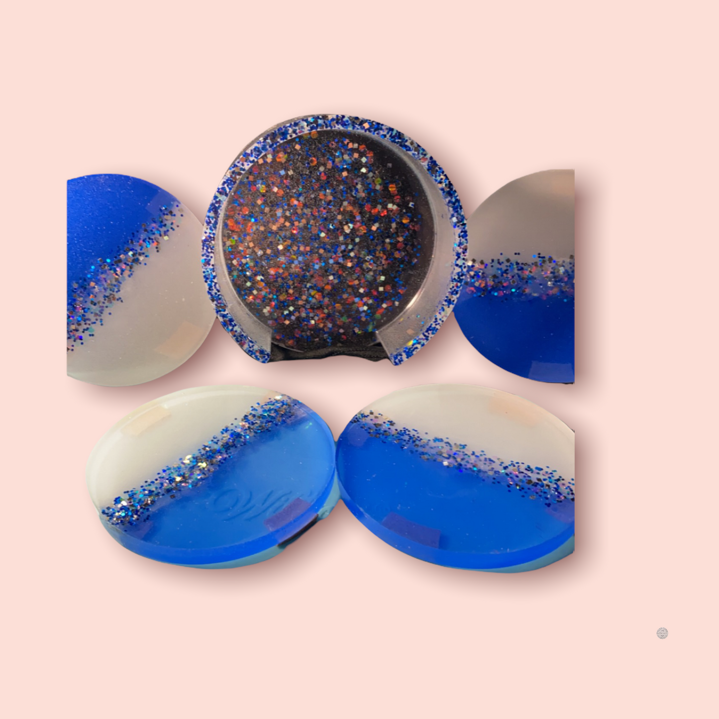 Silver and Blue Glitter Coaster Set