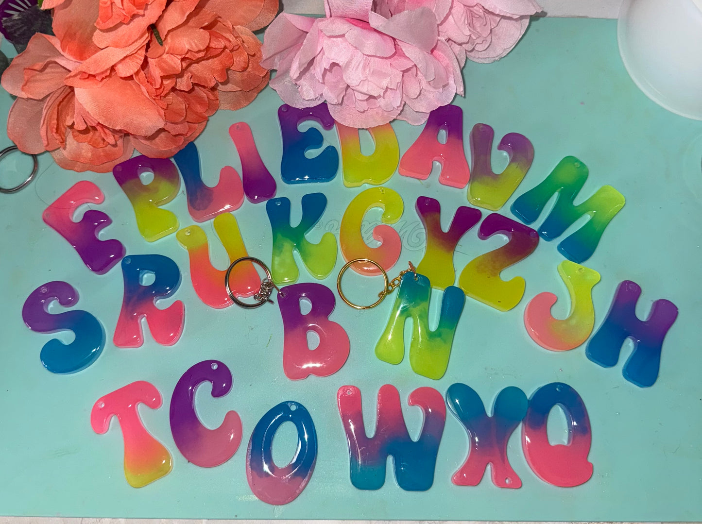 Glow In the Dark Neon Alphabet Keychains