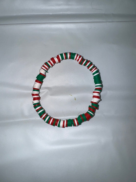 Red white and green Clay Bracelet