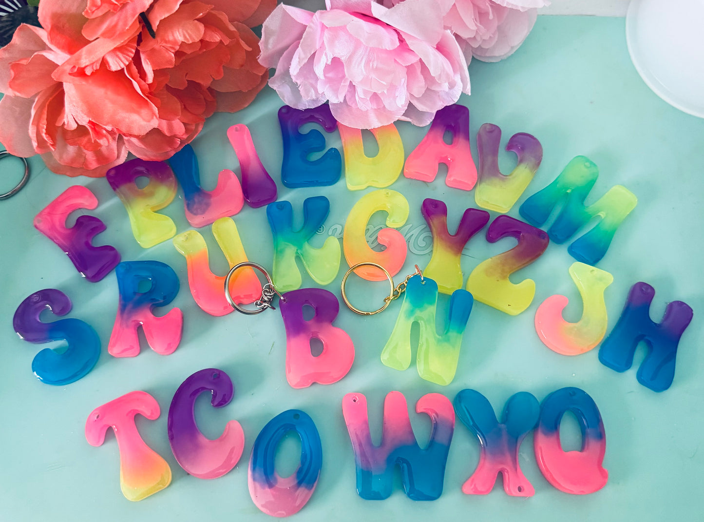 Glow In the Dark Neon Alphabet Keychains