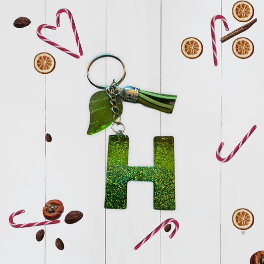 Green Glitter Alphabet Keychain