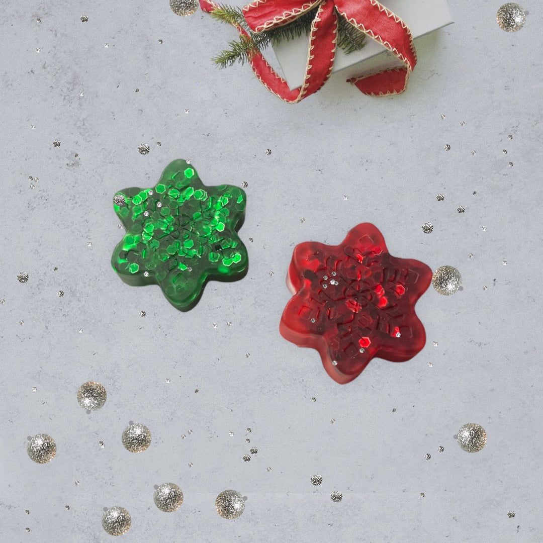 Red and Green Glitter Snowflake Magnet Set