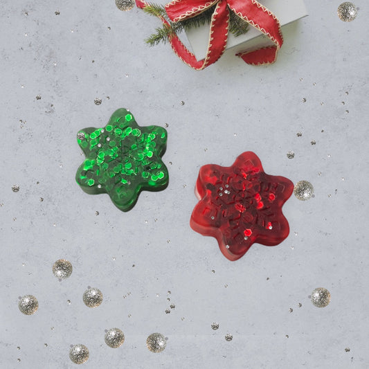 Red and Green Glitter Snowflake Magnet Set