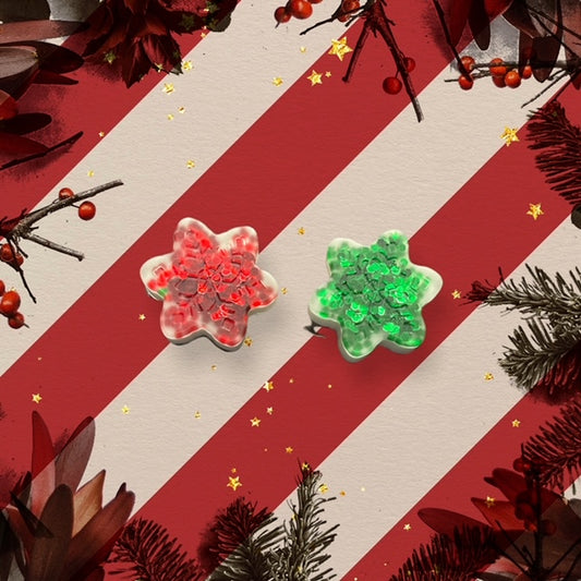 Chunky Red & Green Glitter Snowflake Magnet Set