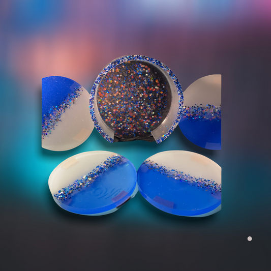 Silver and Blue Glitter Coaster Set
