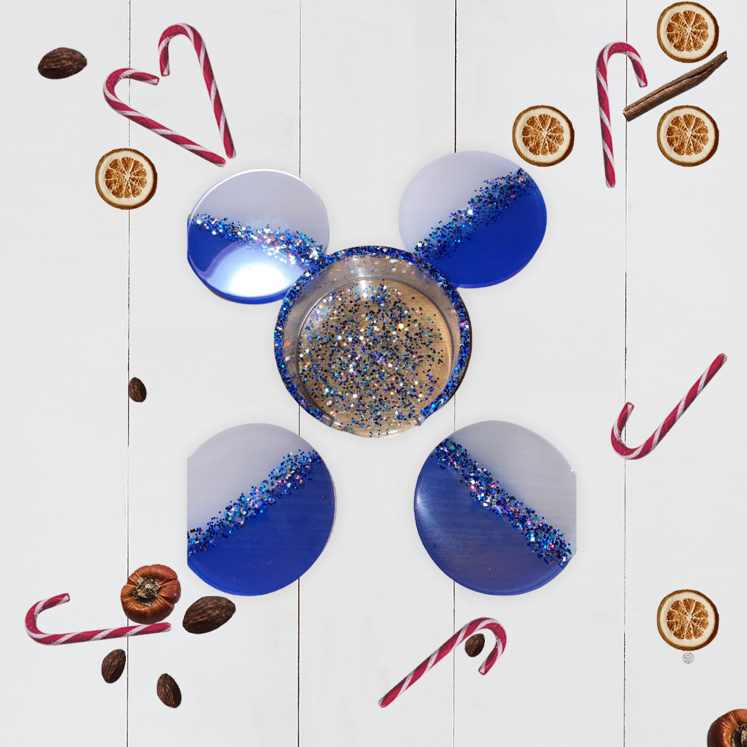 Silver and Blue Glitter Coaster Set
