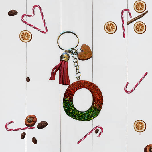 Green and Red Glitter Alphabet Keychain
