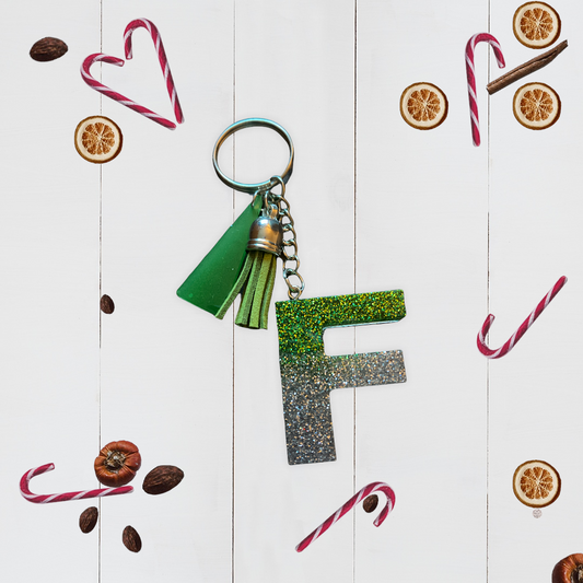 Green And Silver Glitter Alphabet Keychain