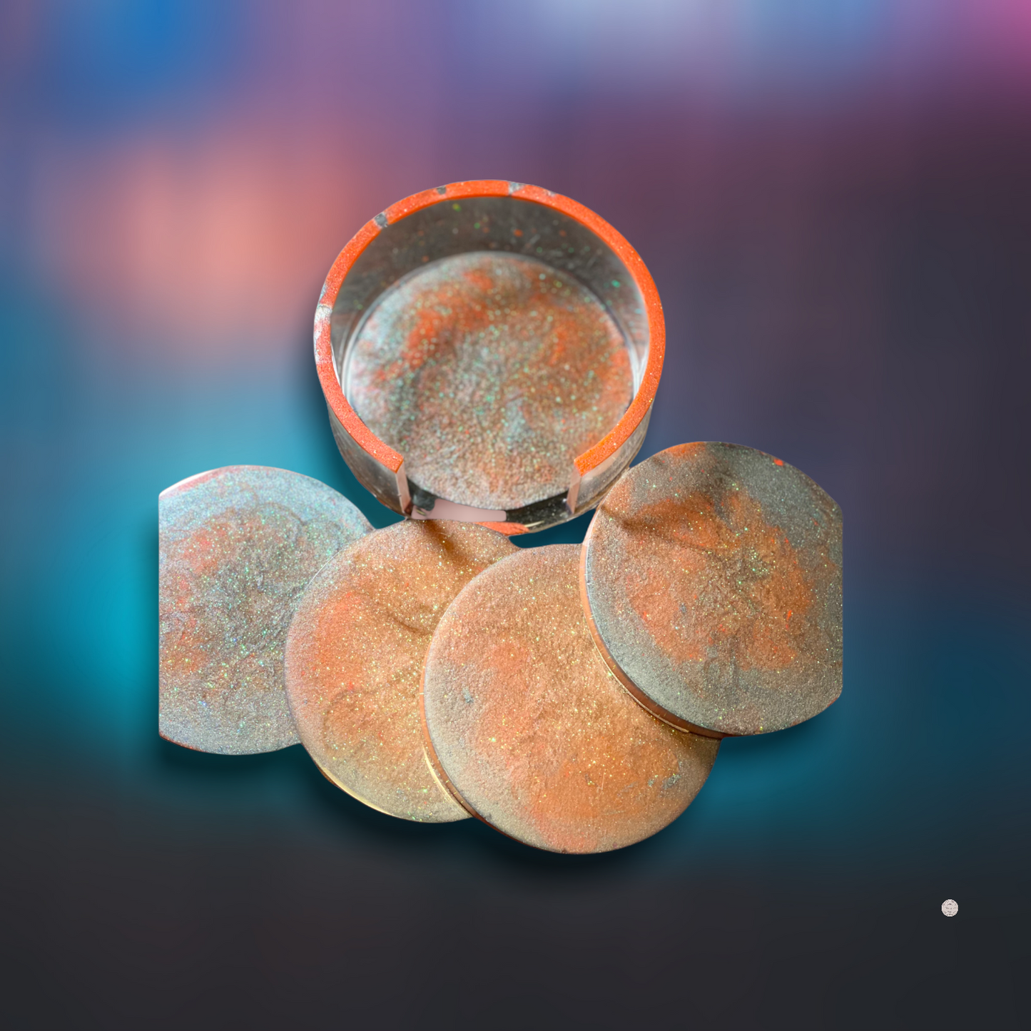 Peach and Teal Coaster Set