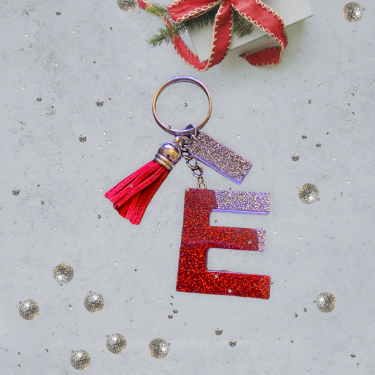 Red and Silver Glitter Alphabet Keychain